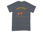 T-shirt with a dog chasing birds, "BIRDS FIRST EVERYTHING ELSE LATER."