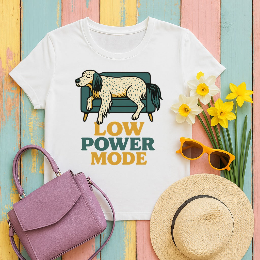 English Setter Low Power Mode Tee in White