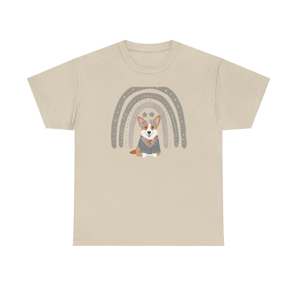 Cute Corgi with Rainbow Stars Print T-Shirts