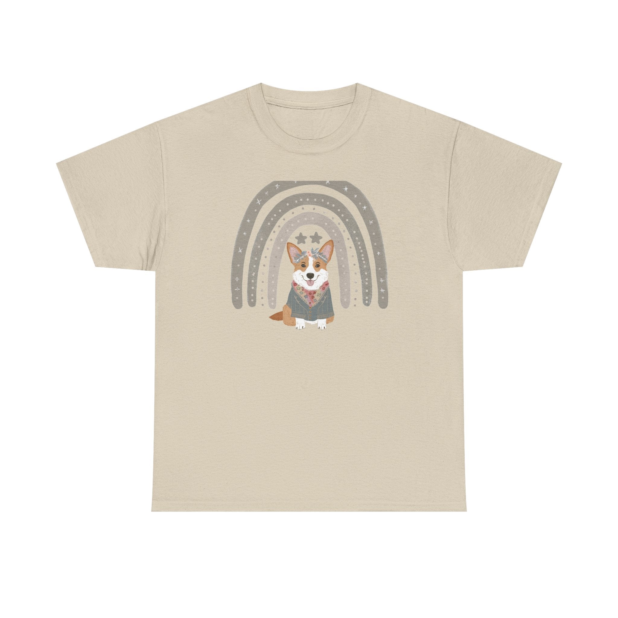 Cute Corgi with Rainbow Stars Print T-Shirts