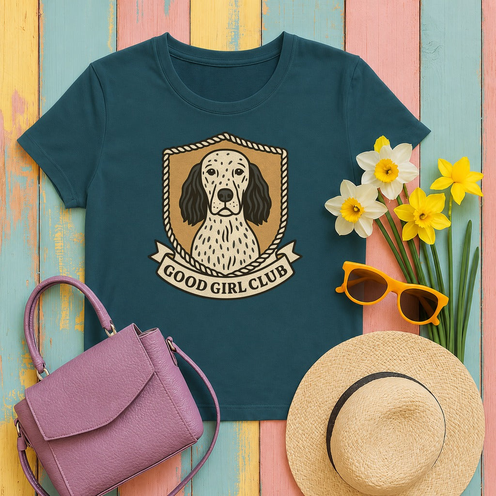 English Setter Good Girl Club Tee in Heather Deep Teal
