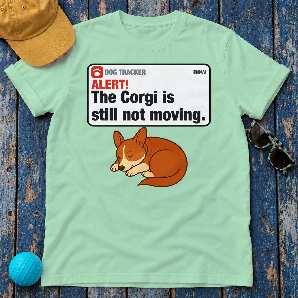 Corgi Alert Still Not Moving Tee in Mint