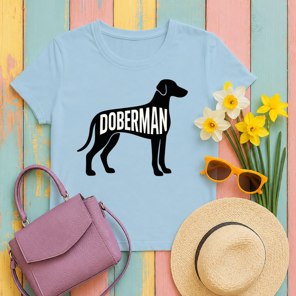 Doberman Silhouette Tee in Light Blue
