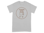 Grey t-shirt with a circular logo featuring a beagle and text "CHAOS DOG CLUB".