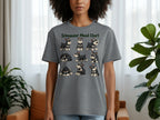 Gray t-shirt with "Schnauzer Mood Chart" and illustrations of schnauzers in various poses.