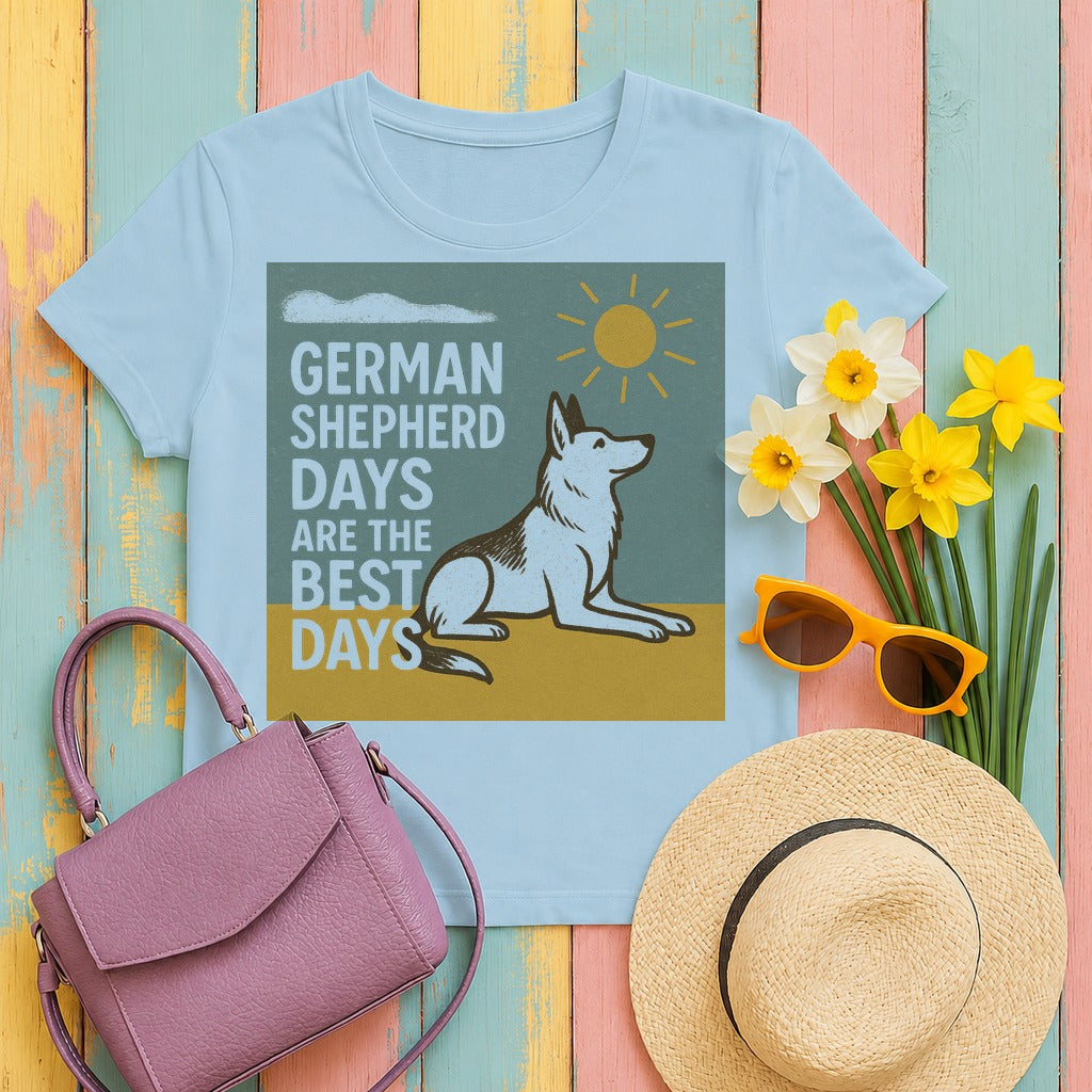 German Shepherd Best Days T-Shirt in Light Blue