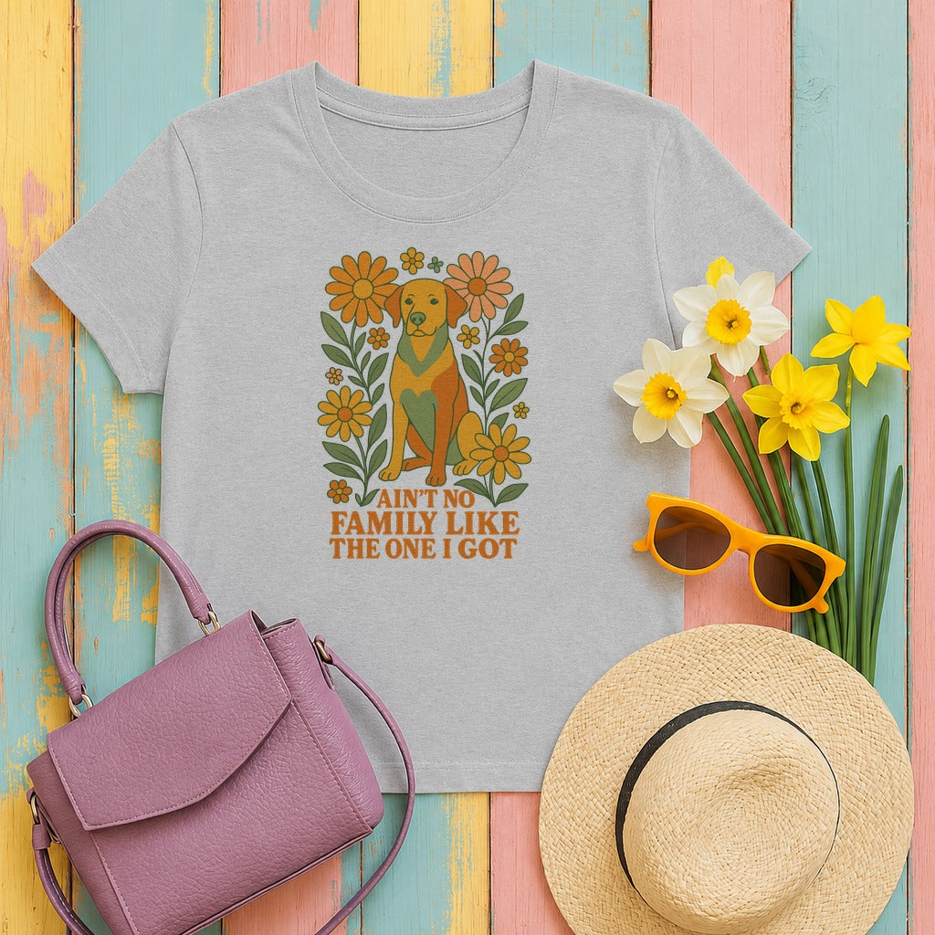 Ain't No Family Like The One I Got Vizsla Flowers T-Shirt in Sport Grey