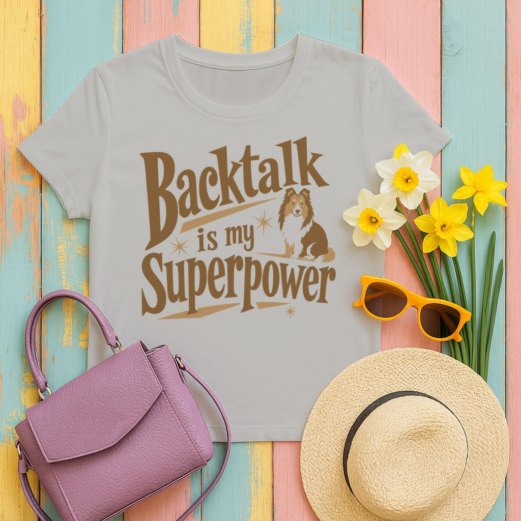 The Backtalk Sheltie Superpower Sheltie T-Shirt in Ash