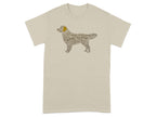 T-shirt with a golden retriever silhouette made of repeated "golden retriever" text.