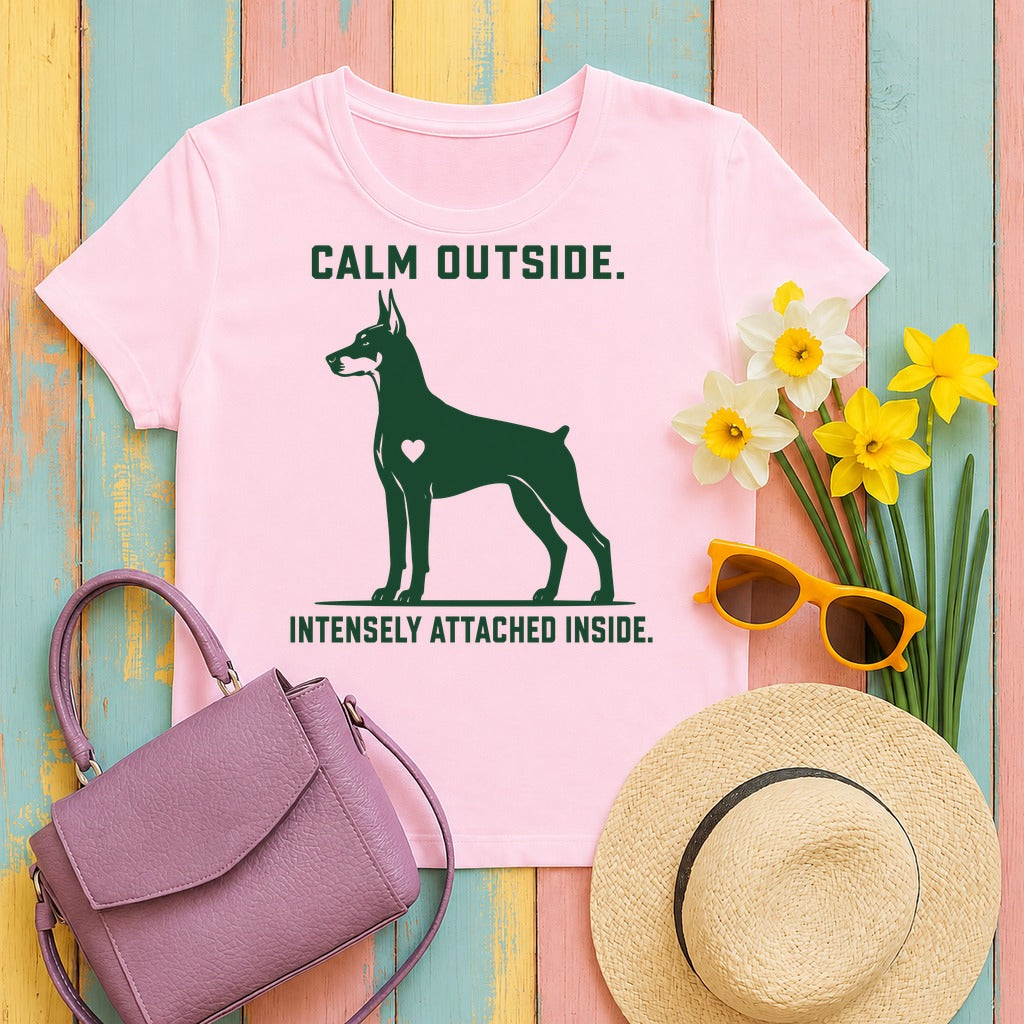 Calm Outside Doberman T-Shirt in Light Pink