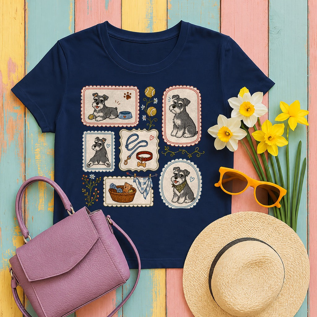 Schnauzer Serenade Art T-Shirt in Navy