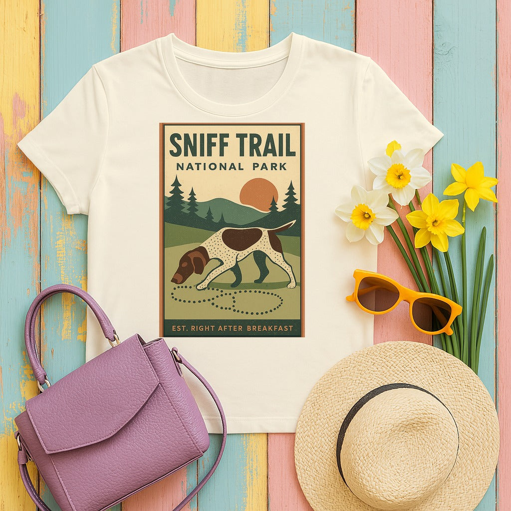 German Shorthaired Pointer Sniff Trail National Park T-shirt in Natural