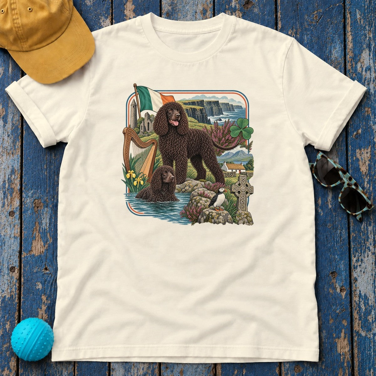 Irish Water Spaniel Ireland Heritage T-Shirt in Natural