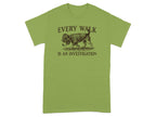 Green t-shirt with a dog in a detective hat, "EVERY WALK IS AN INVESTIGATION".