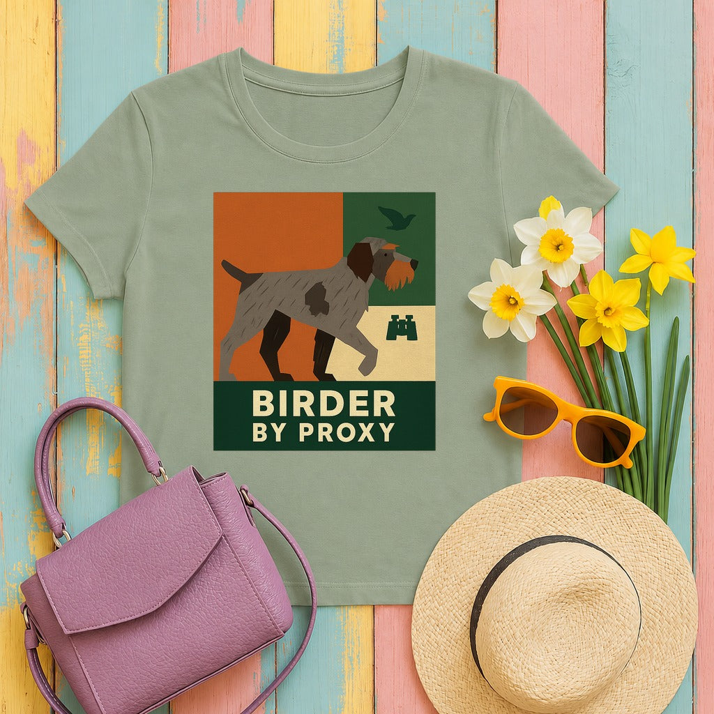 Wirehaired Pointing Griffon Birder by Proxy T-shirt in Sage