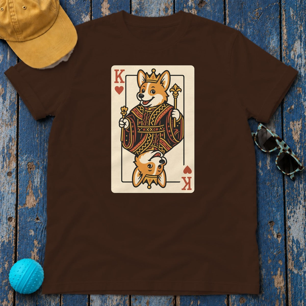 Corgi King Playing Card T-Shirt in Dark Chocolate
