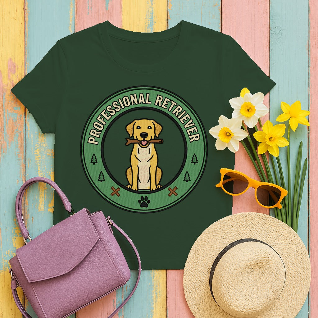 Funny Professional Retriever Yellow Labrador T-Shirt in Forest Green