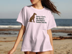 Pink t-shirt with brown German Shorthaired Pointer graphic and text.