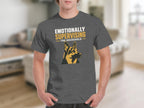 Dark grey t-shirt with "Emotionally Supervising The Household" and German Shepherd graphic.