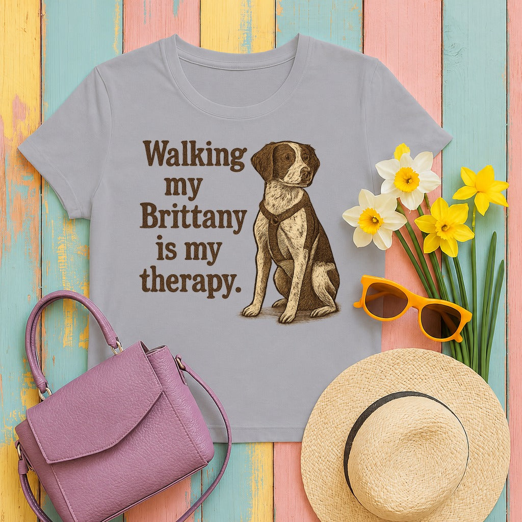 Walking My Brittany Is My Therapy T-shirt in Athletic Heather