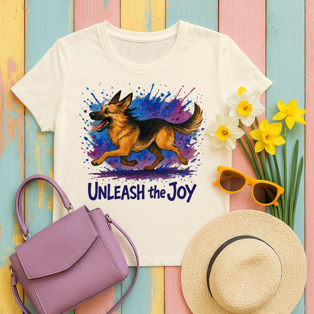 Unleash the Joy Watercolor German Shepherd T-Shirt in Natural