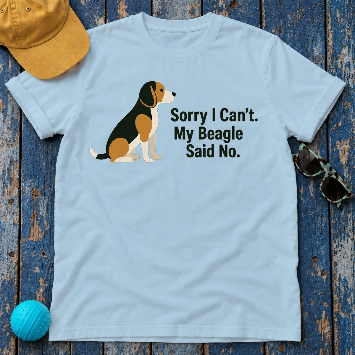 Beagle Veto: Sorry I Can't Graphic T-Shirt in Light Blue
