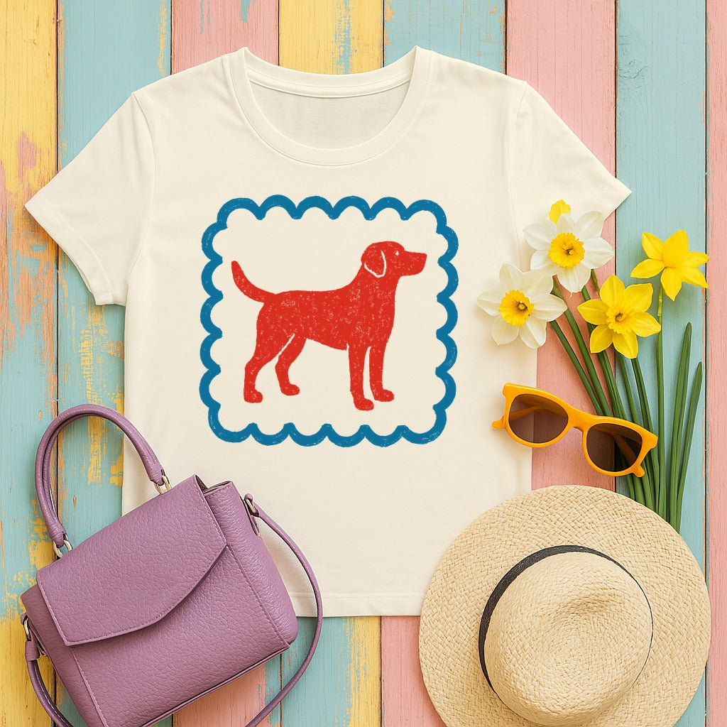 Cute Labrador Retriever Drawing With Border Style Frame Artistic T-Shirt in Natural