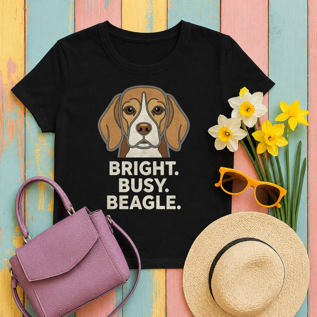 Bright. Busy. Beagle. Statement T-Shirt in Black