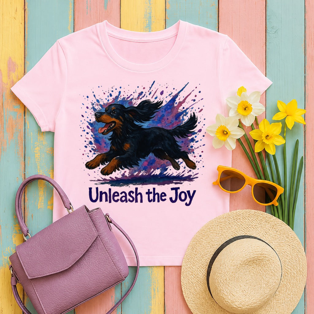 Vibrant Unleash the Joy Gordon Setter T-Shirt in Light Pink
