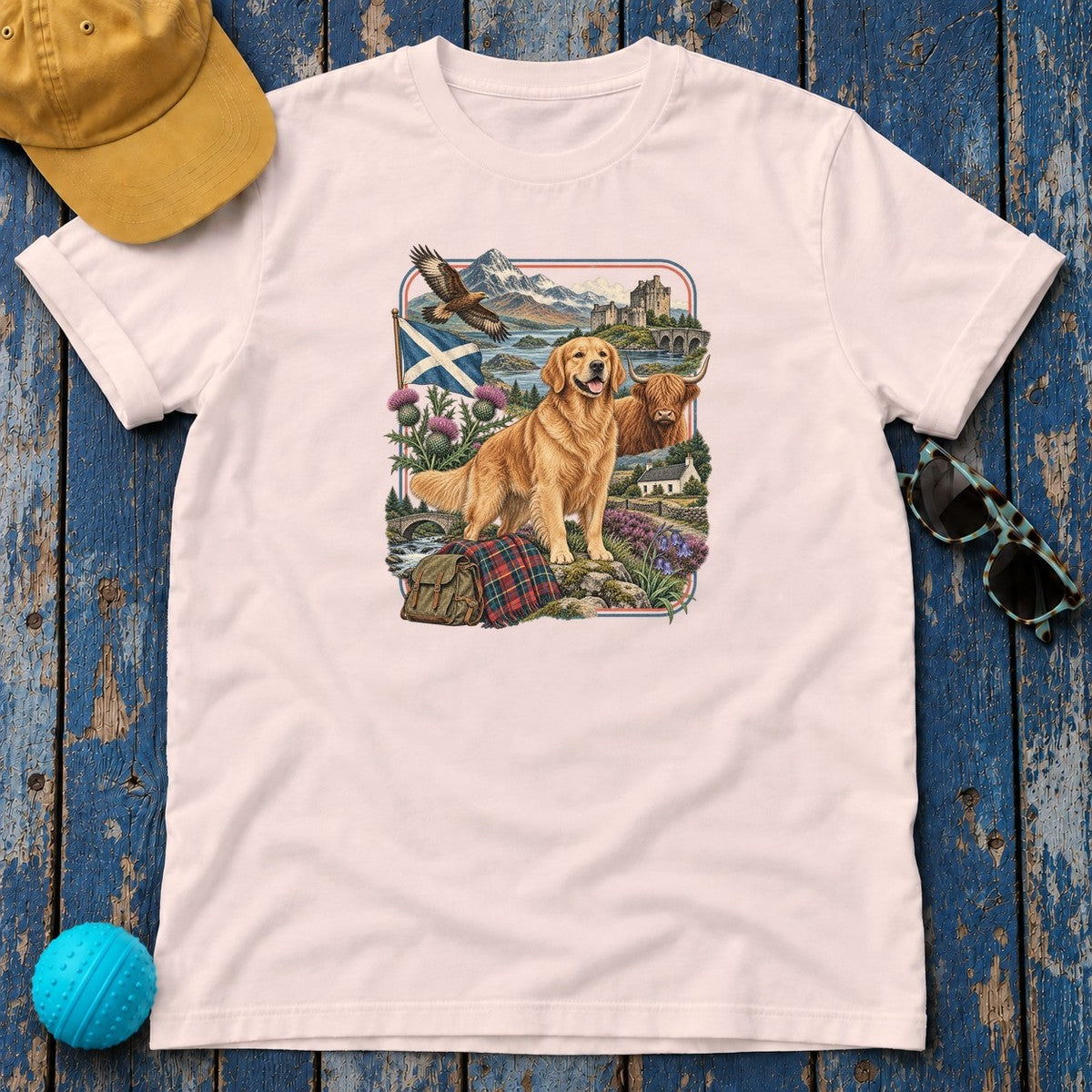 Golden Retriever Scotland Heritage T-Shirt in Soft Pink