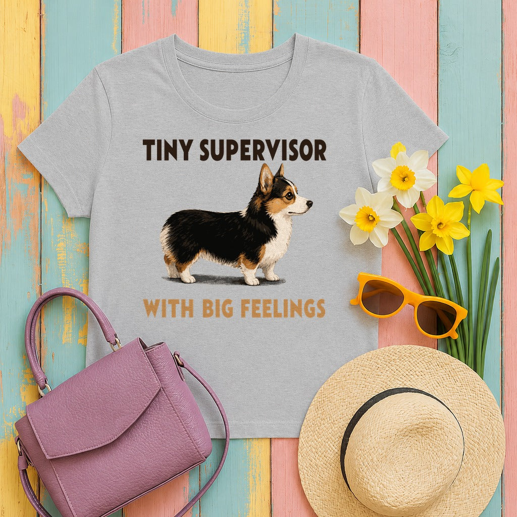 Tiny Supervisor Corgi T-Shirt in Sport Grey