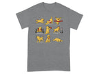 Golden retriever dog in various poses illustrating a day's activities from running to sleeping.