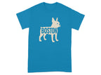 Turquoise t-shirt with the word "BOSTON" inside a cream-colored French bulldog graphic.