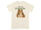 Cream t-shirt with a Shetland Sheepdog and text "ANXIETY WITH Excellent Hair".
