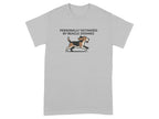 Grey t-shirt with text "PERSONALLY VICTIMIZED BY BEAGLE ZOOMIES" and a beagle illustration.