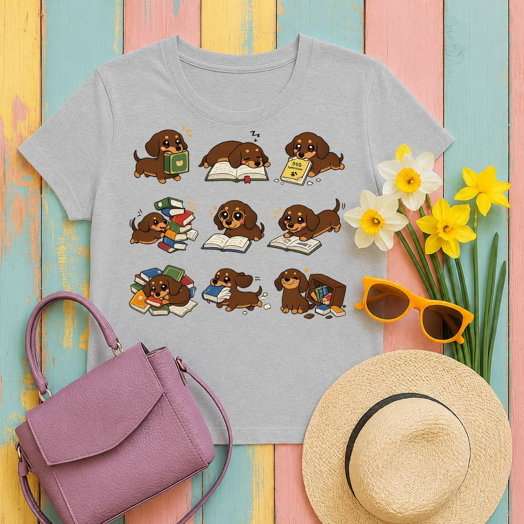 The Bookish Dachshund T-Shirt in Sport Grey