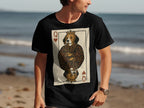 Black t-shirt with a Queen of Hearts playing card featuring a dog wearing a crown.