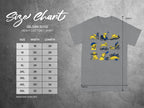 Gildan 5000 Heavy Cotton T-Shirt size chart with dog graphics.