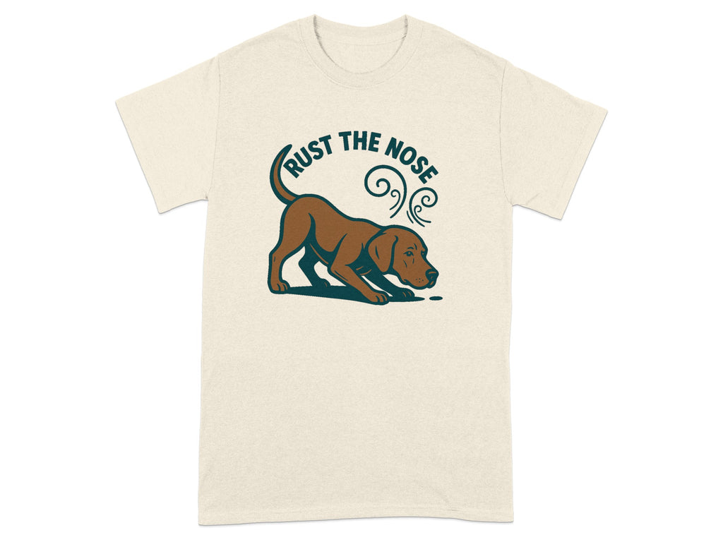 Cream t-shirt with brown dog graphic and text "Trust The Nose".