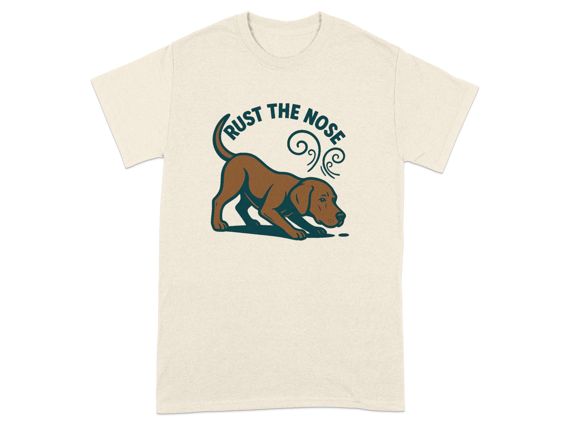 Cream t-shirt with brown dog graphic and text "Trust The Nose".