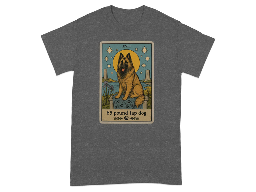 Tarot card design featuring a dog, XVIII, and "65 pound lap dog".
