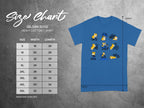 Gildan 5000 Heavy Cotton T-Shirt size chart with width and length measurements.