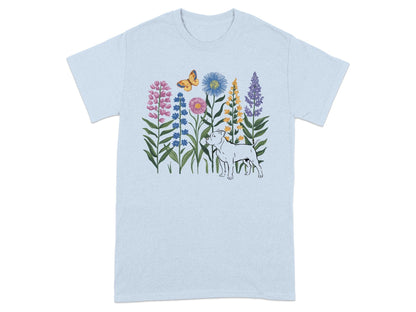 Floral Garden with Dog and Butterfly T-Shirt product type