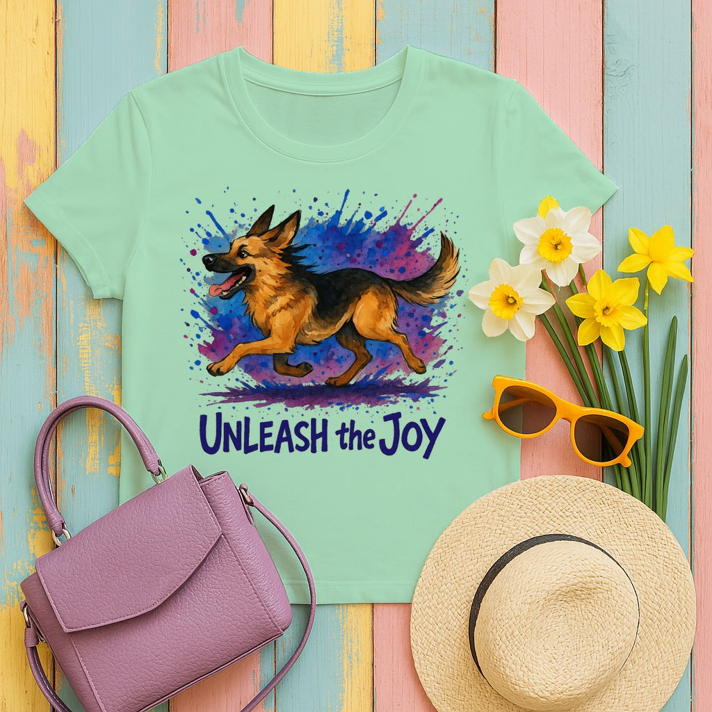 Unleash the Joy Watercolor German Shepherd T-Shirt in Mint Green