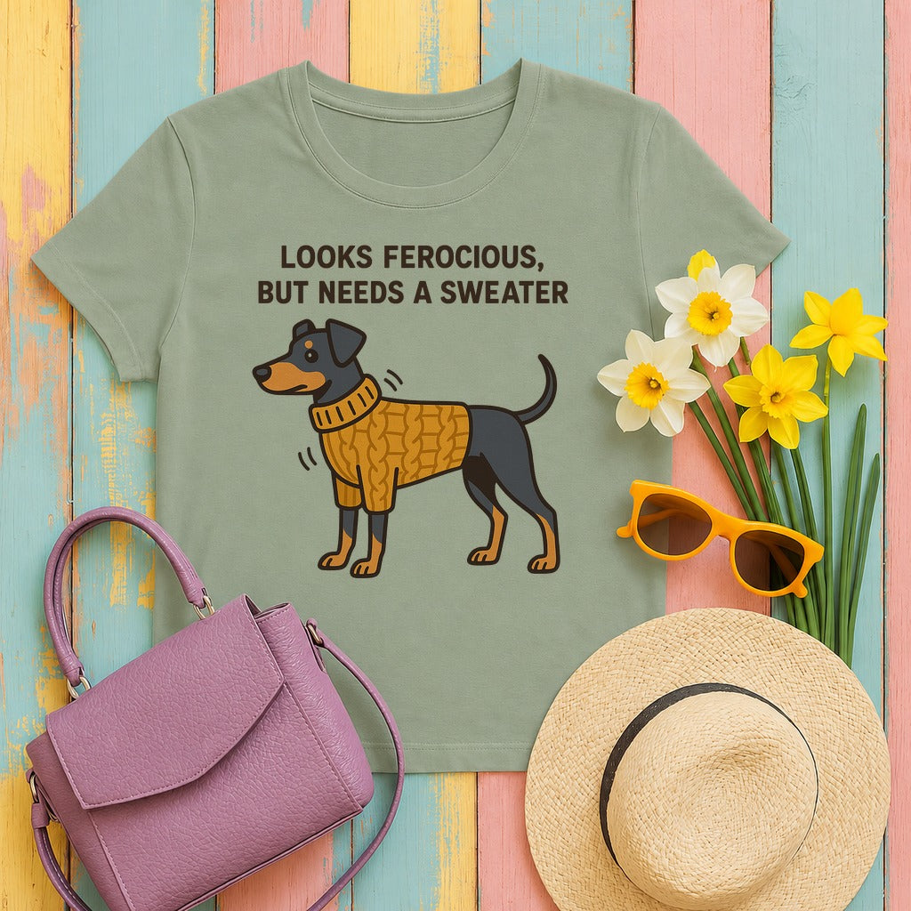 Doberman Looks Ferocious But Needs a Sweater Tee in Sage