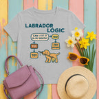 Yellow Labrador Logic Flowchart T-Shirt flat lay on sport grey