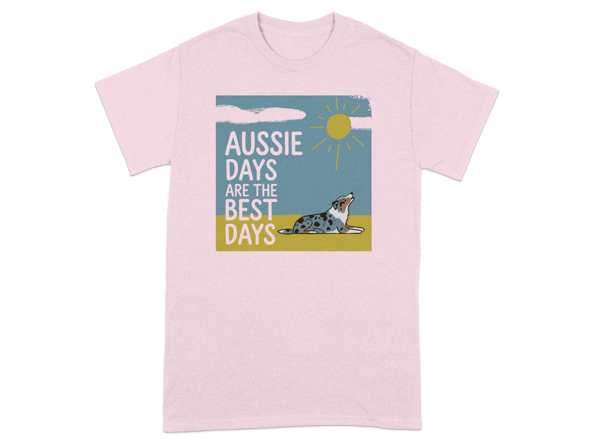 Pink t-shirt with "Aussie Days Are The Best Days" text and a dog.