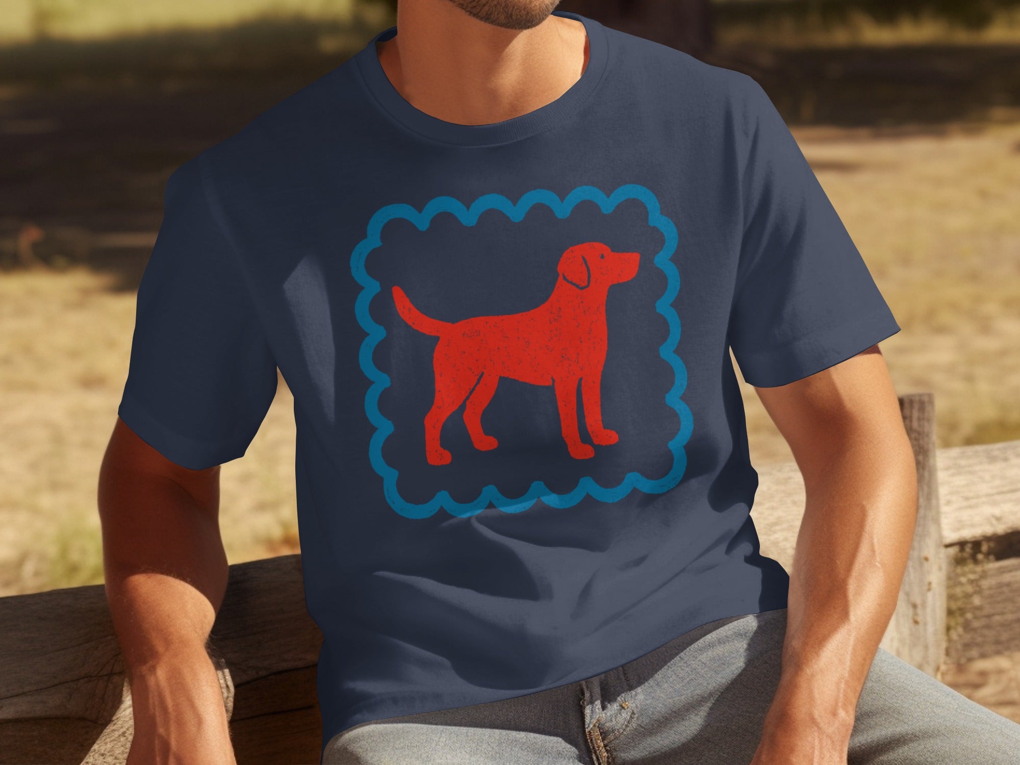 Red Dog Artwork on Navy Blue Background T-shirt