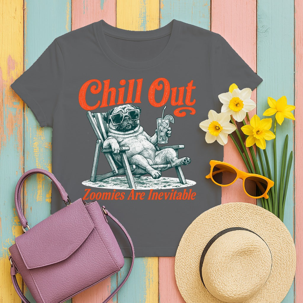 Chill Out Pug: Zoomies T-Shirt in Graphite Heather
