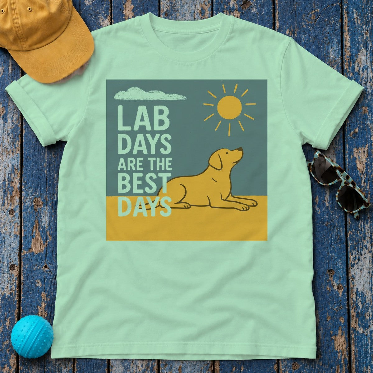 Happy Yellow Lab Days Illustrated T-Shirt in Mint Green